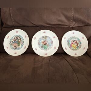 3 Vintage Royal Doulton England White Porcelain Plate My Valentine Gold Trim Set